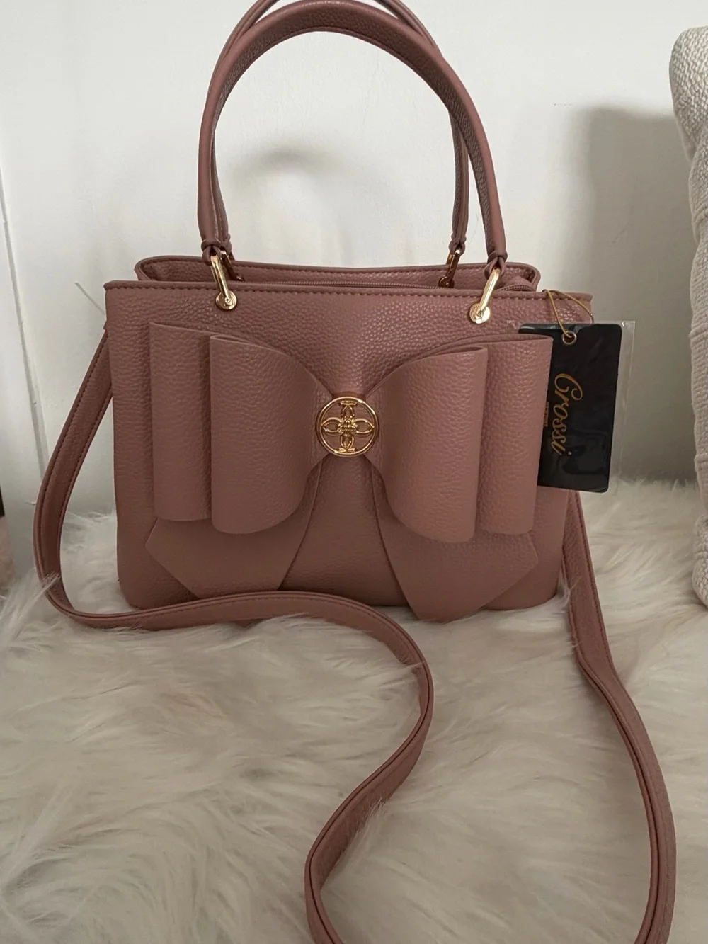 Women's Bow-Accent Top Handle Satchel in Dusty Rose